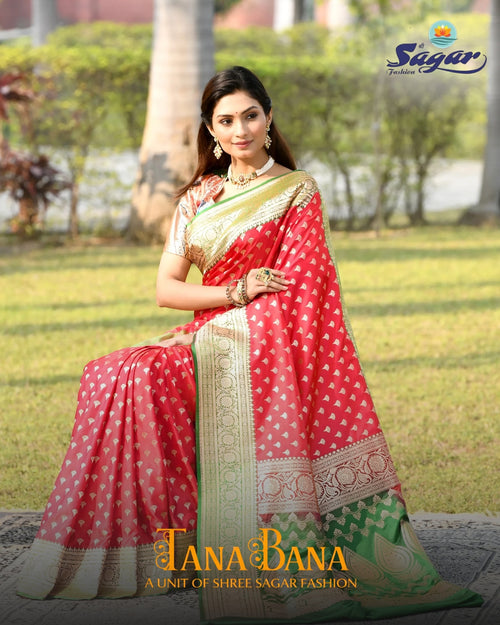 RANI RED & PARROT GREEN BANARASI SOFT SILK SAREE