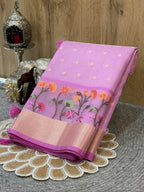 Lavender Pink Kota Zari Jamdani Meenkari Saree