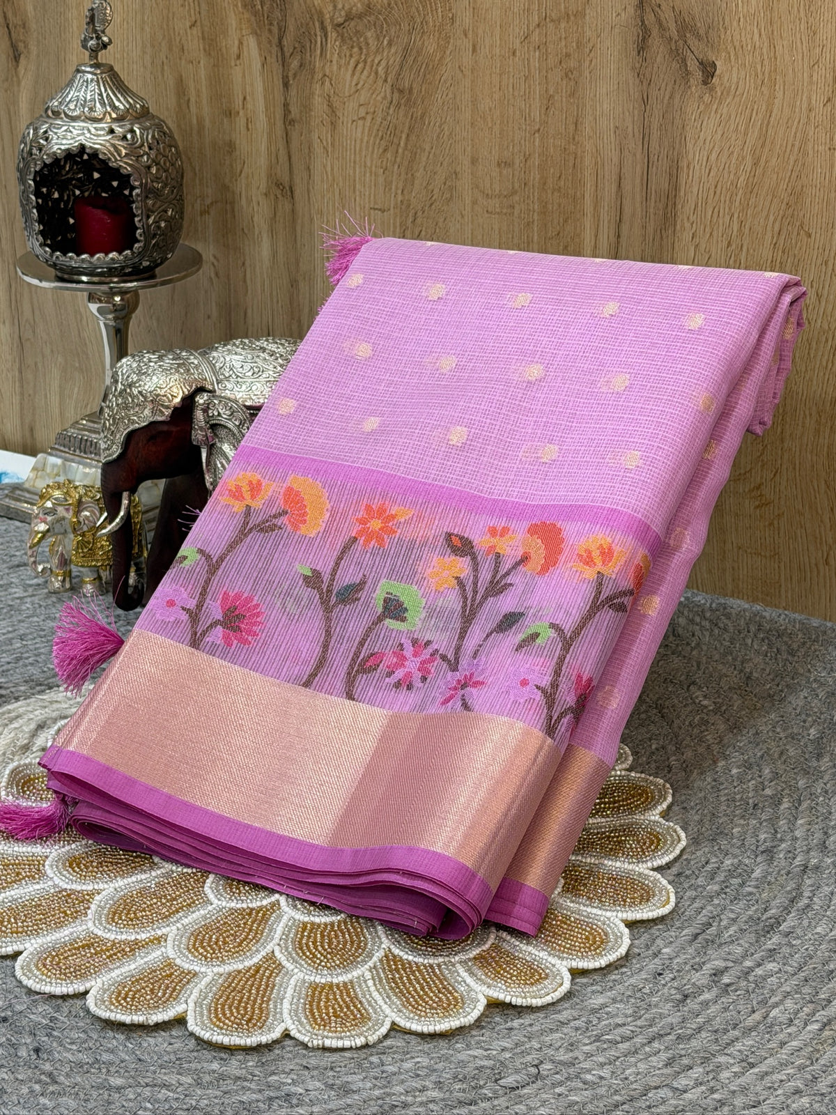 Lavender Pink Kota Zari Jamdani Meenkari Saree