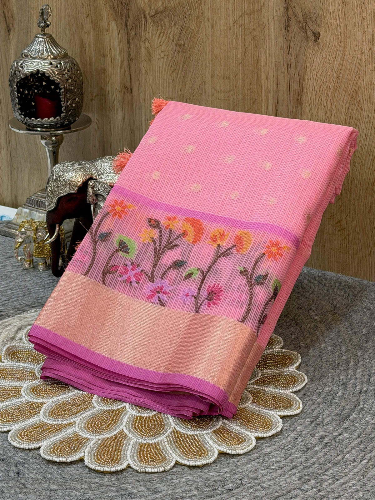 Lavender Pink Kota Zari Jamdani Meenkari Saree