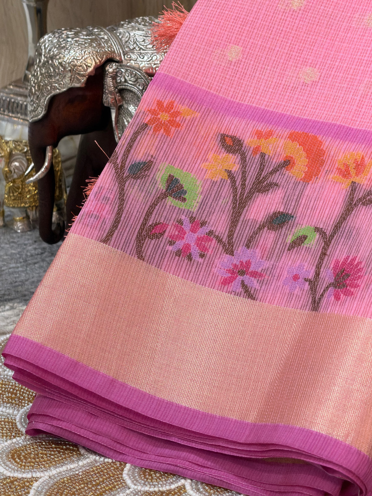Lavender Pink Kota Zari Jamdani Meenkari Saree