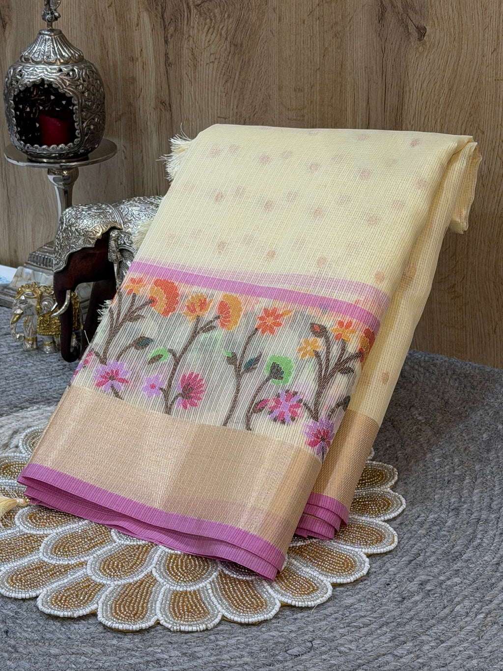 Ivory Cream Kota Zari Jamdani Meenkari Saree