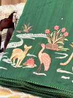 Bottle Green Moonga Tussar Silk Sabyasachi-Inspired Embroidery Saree