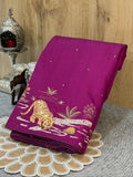 Rich Magenta Moonga Tussar Silk Saree with Tiger Motif Detailing