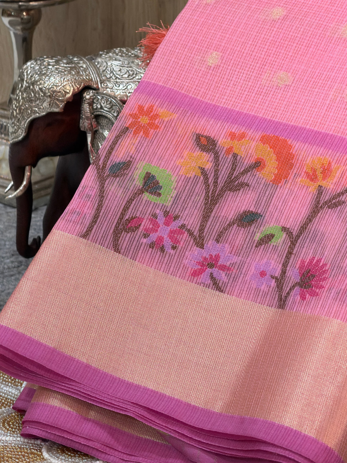 Lavender Pink Kota Zari Jamdani Meenkari Saree