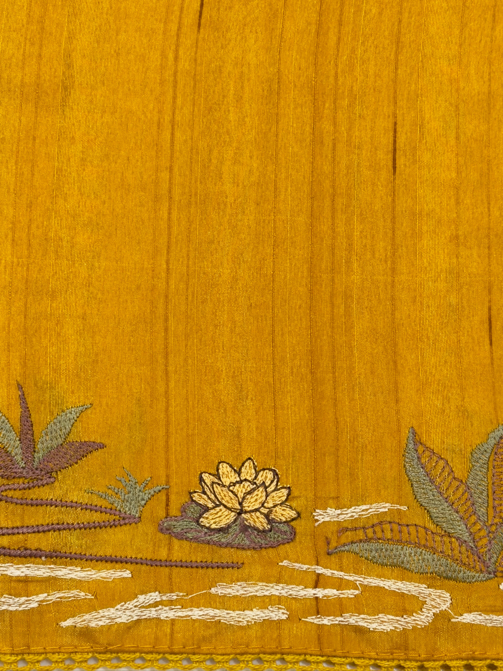 Mustard Yellow Moonga Tussar Silk Saree with Tiger Motif Detailing