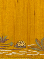 Mustard Yellow Moonga Tussar Silk Saree with Tiger Motif Detailing