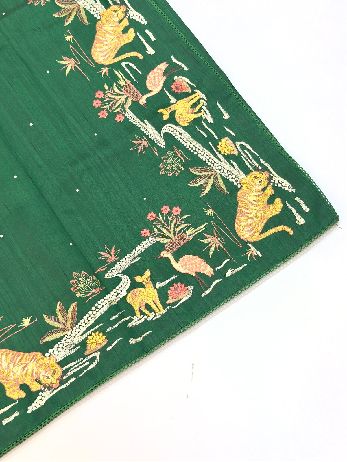 Bottle Green Moonga Tussar Silk Sabyasachi-Inspired Embroidery Saree