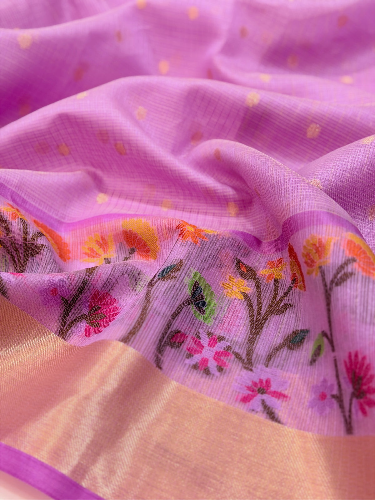Lavender Pink Kota Zari Jamdani Meenkari Saree