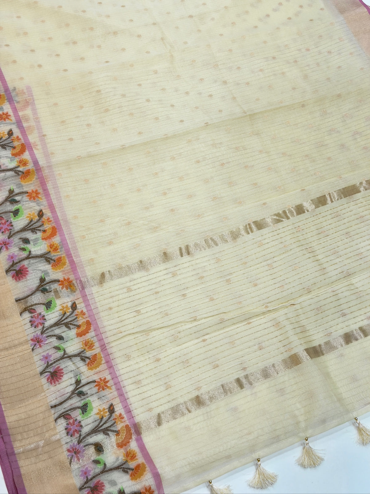 Ivory Cream Kota Zari Jamdani Meenkari Saree