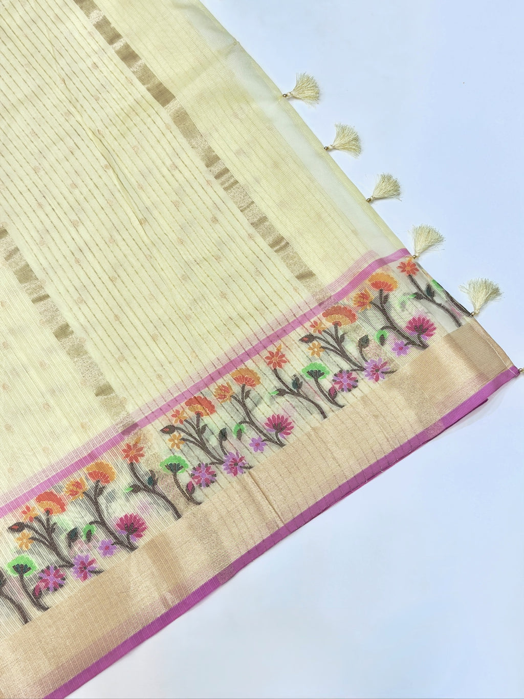 Ivory Cream Kota Zari Jamdani Meenkari Saree
