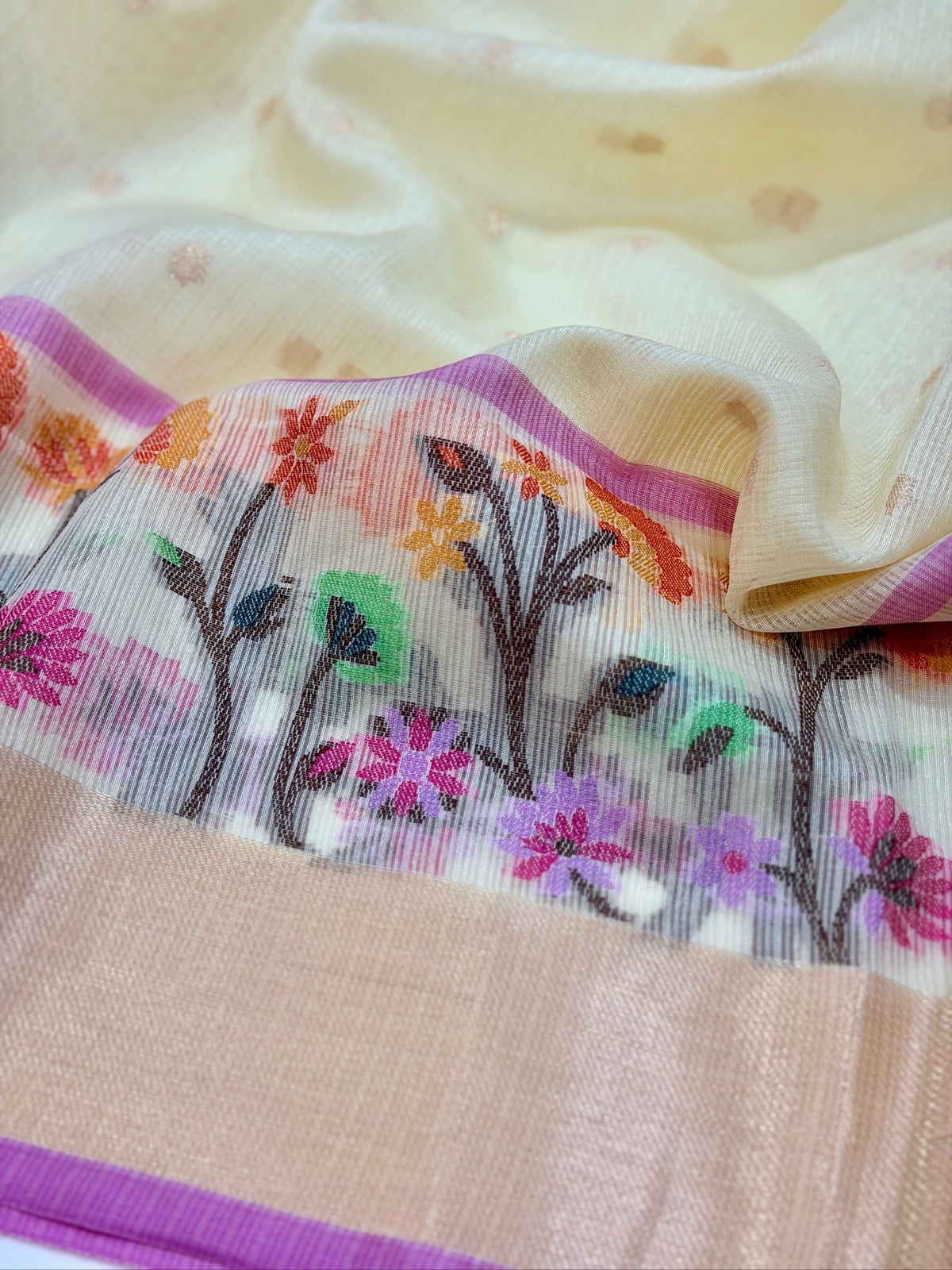 Ivory Cream Kota Zari Jamdani Meenkari Saree
