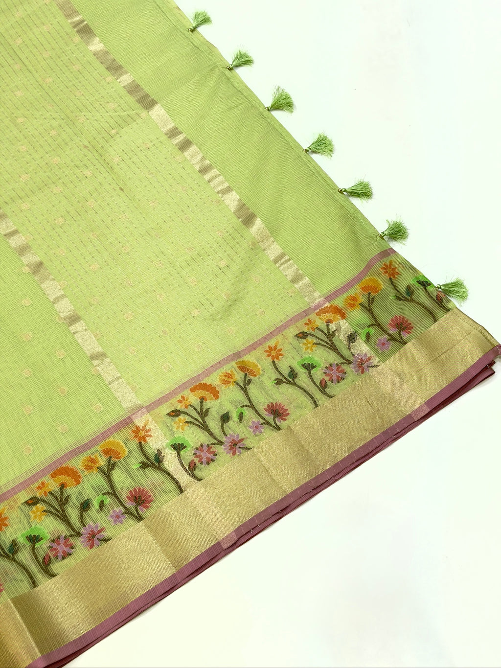 Pistachio Green Kota Zari Jamdani Meenkari Saree