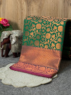 Emerald Green Kanjeevaram Soft Silk Saree with Bronze Zari Work
