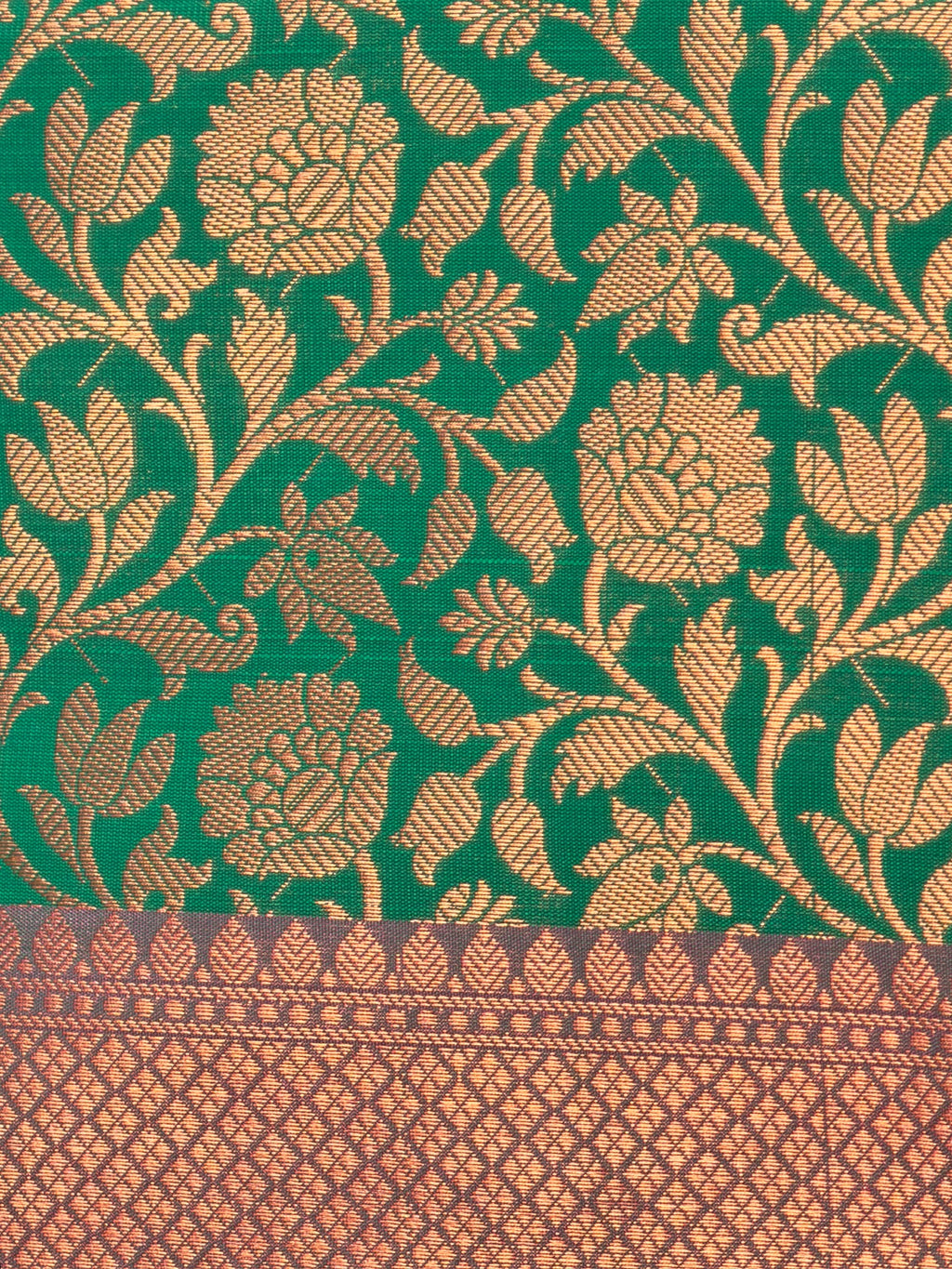Emerald Green Kanjeevaram Soft Silk Saree with Bronze Zari Work