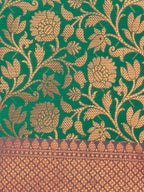 Emerald Green Kanjeevaram Soft Silk Saree with Bronze Zari Work
