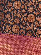 Midnight Black Kanjeevaram Soft Silk Saree with Bronze Zari Work