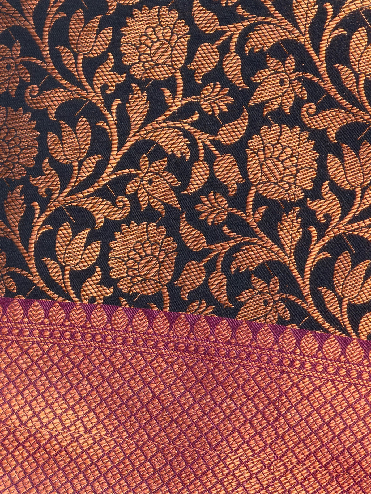 Midnight Black Kanjeevaram Soft Silk Saree with Bronze Zari Work