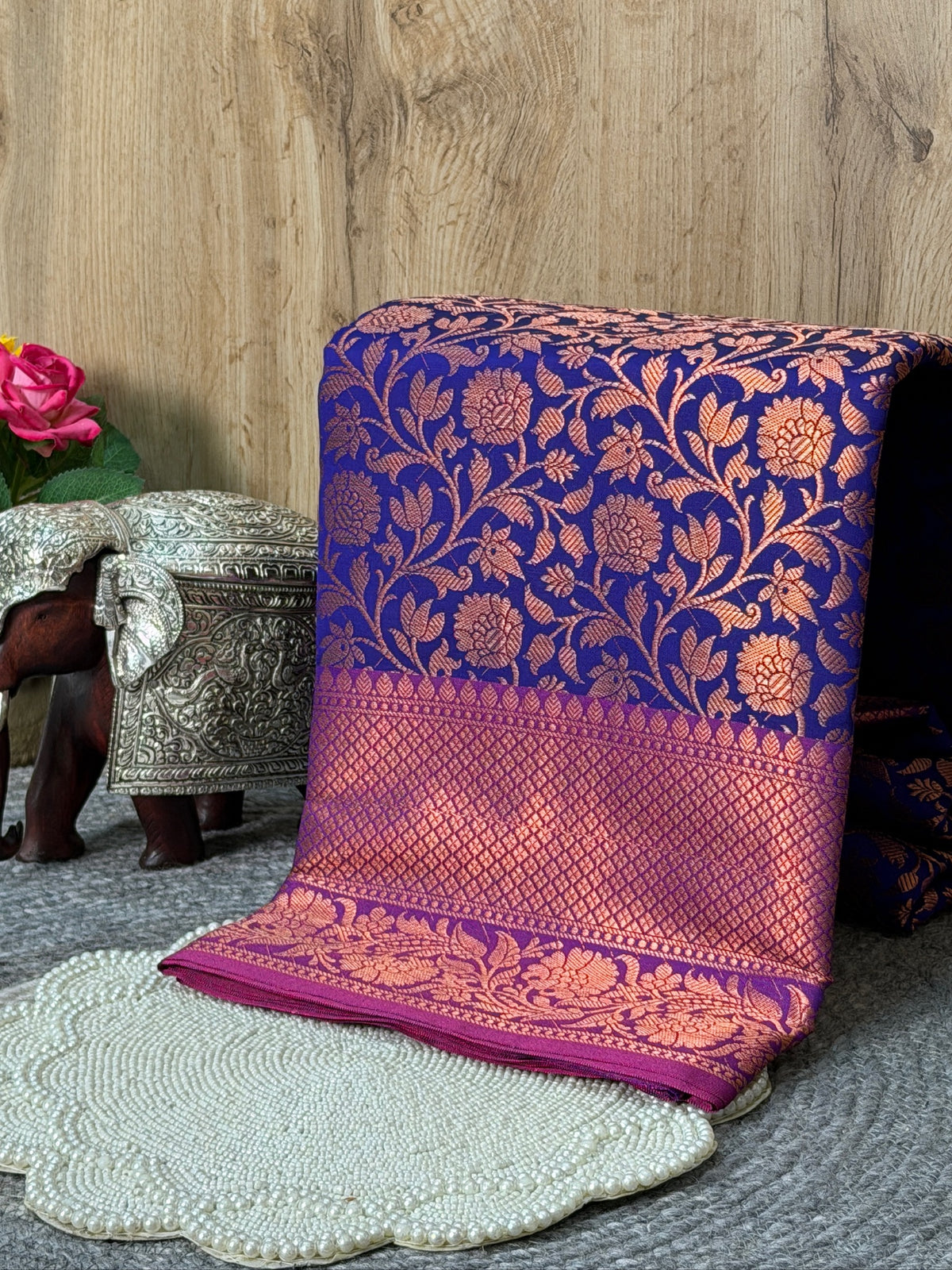 Royal Purple Kanjeevaram Soft Silk Saree with Bronze Zari Work