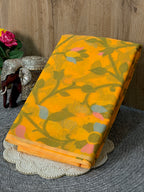 Mustard Yellow Soft Cotton Jamdani Saree with Floral Pattern