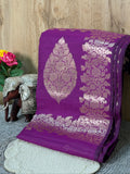 Royal Purple Mul Cotton Banarasi Saree with Floral Zari Motifs