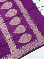 Royal Purple Mul Cotton Banarasi Saree with Floral Zari Motifs