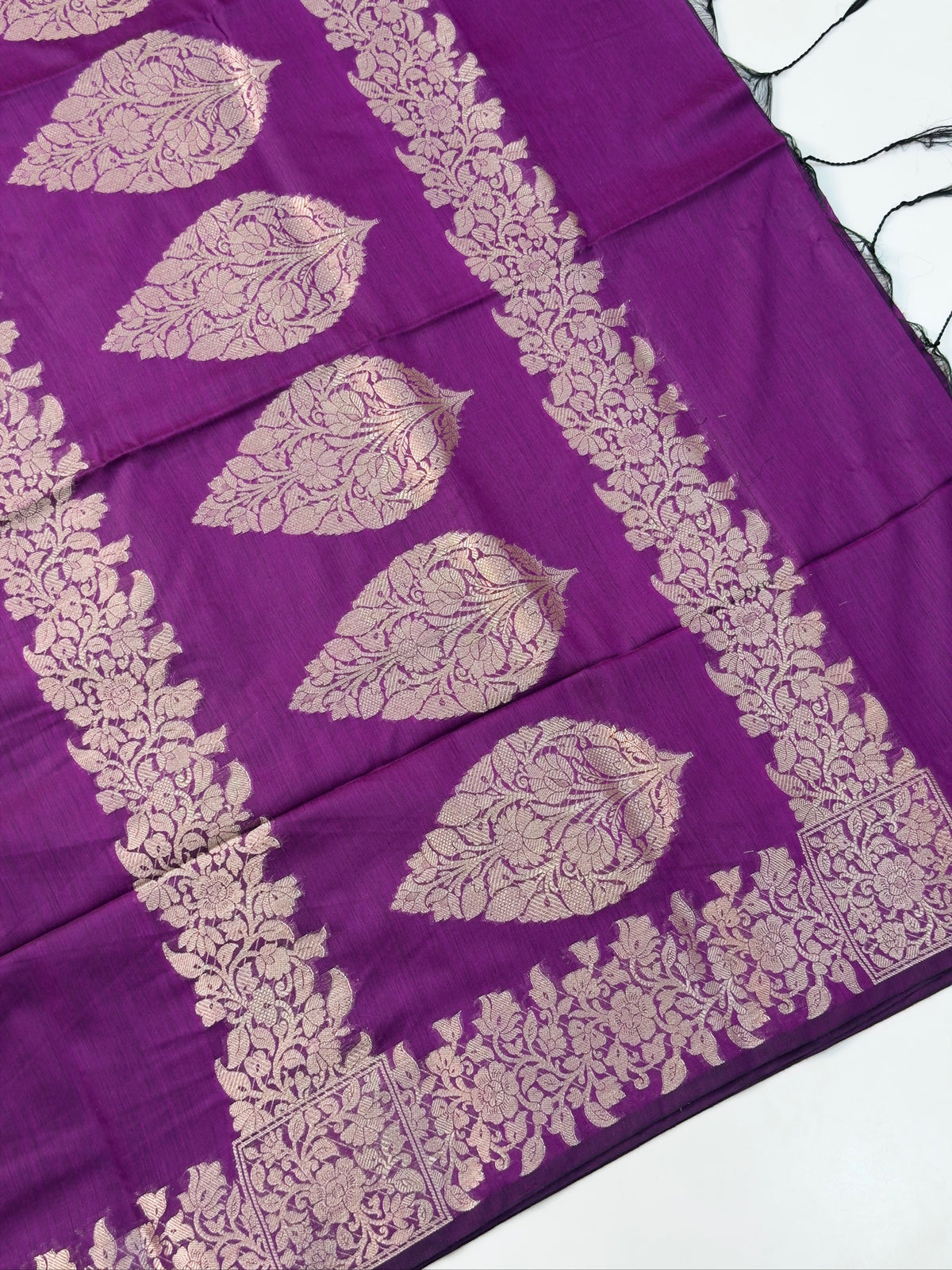 Royal Purple Mul Cotton Banarasi Saree with Floral Zari Motifs