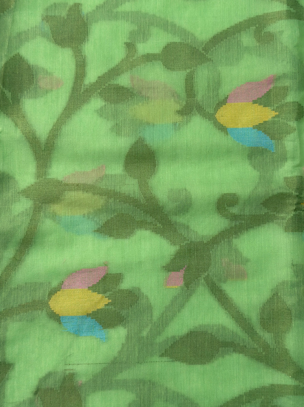 Sage Green Soft Cotton Jamdani Saree with Floral Pattern