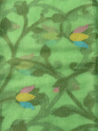 Sage Green Soft Cotton Jamdani Saree with Floral Pattern