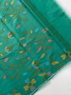 Turquoise Green Soft Cotton Jamdani Saree with Floral Pattern