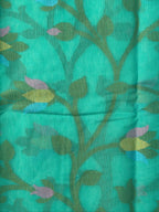 Turquoise Green Soft Cotton Jamdani Saree with Floral Pattern