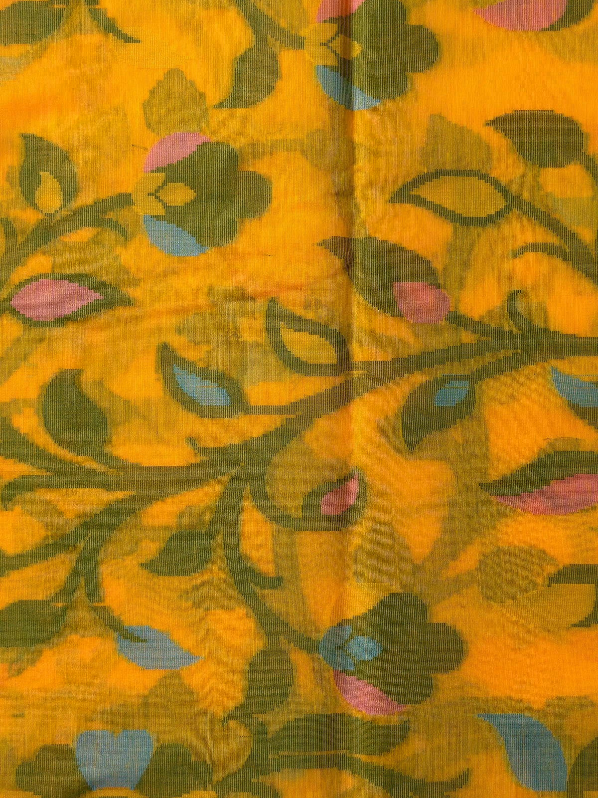 Mustard Yellow Soft Cotton Jamdani Saree with Floral Pattern