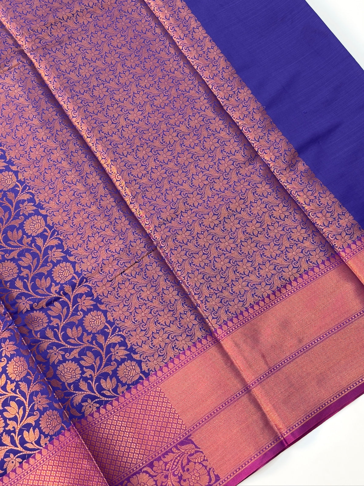 Royal Purple Kanjeevaram Soft Silk Saree with Bronze Zari Work