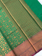 Emerald Green Kanjeevaram Soft Silk Saree with Bronze Zari Work