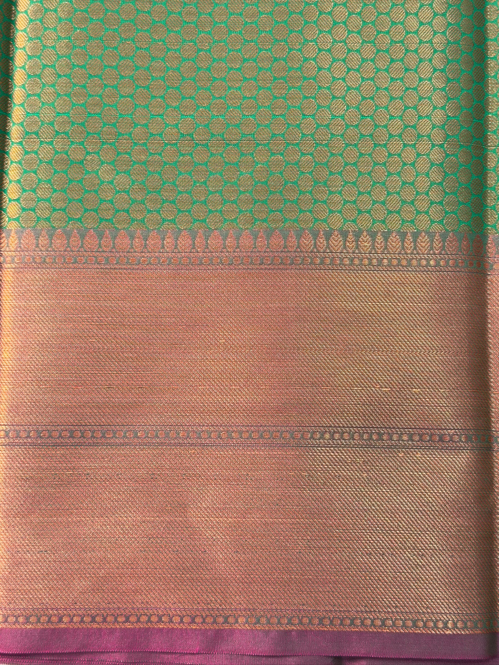 Emerald Green Kanjeevaram Soft Silk Saree with Bronze Zari Work