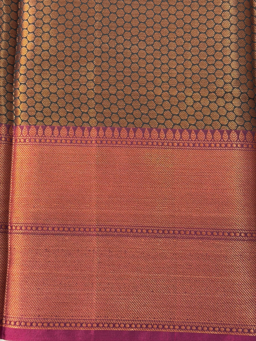 Midnight Black Kanjeevaram Soft Silk Saree with Bronze Zari Work