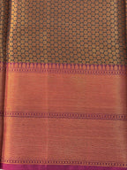 Midnight Black Kanjeevaram Soft Silk Saree with Bronze Zari Work