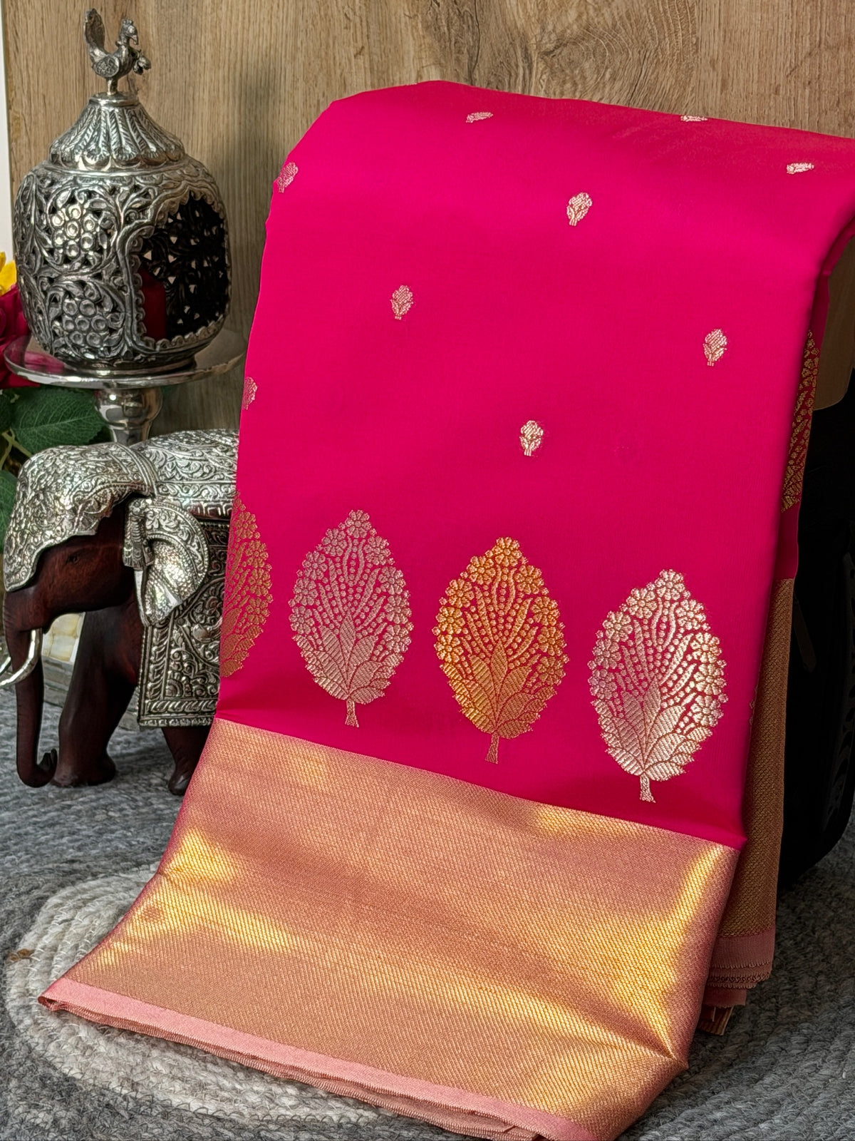 Hot Pink Butter Soft Silk Saree with Fancy Tissue Blouse & Pallu