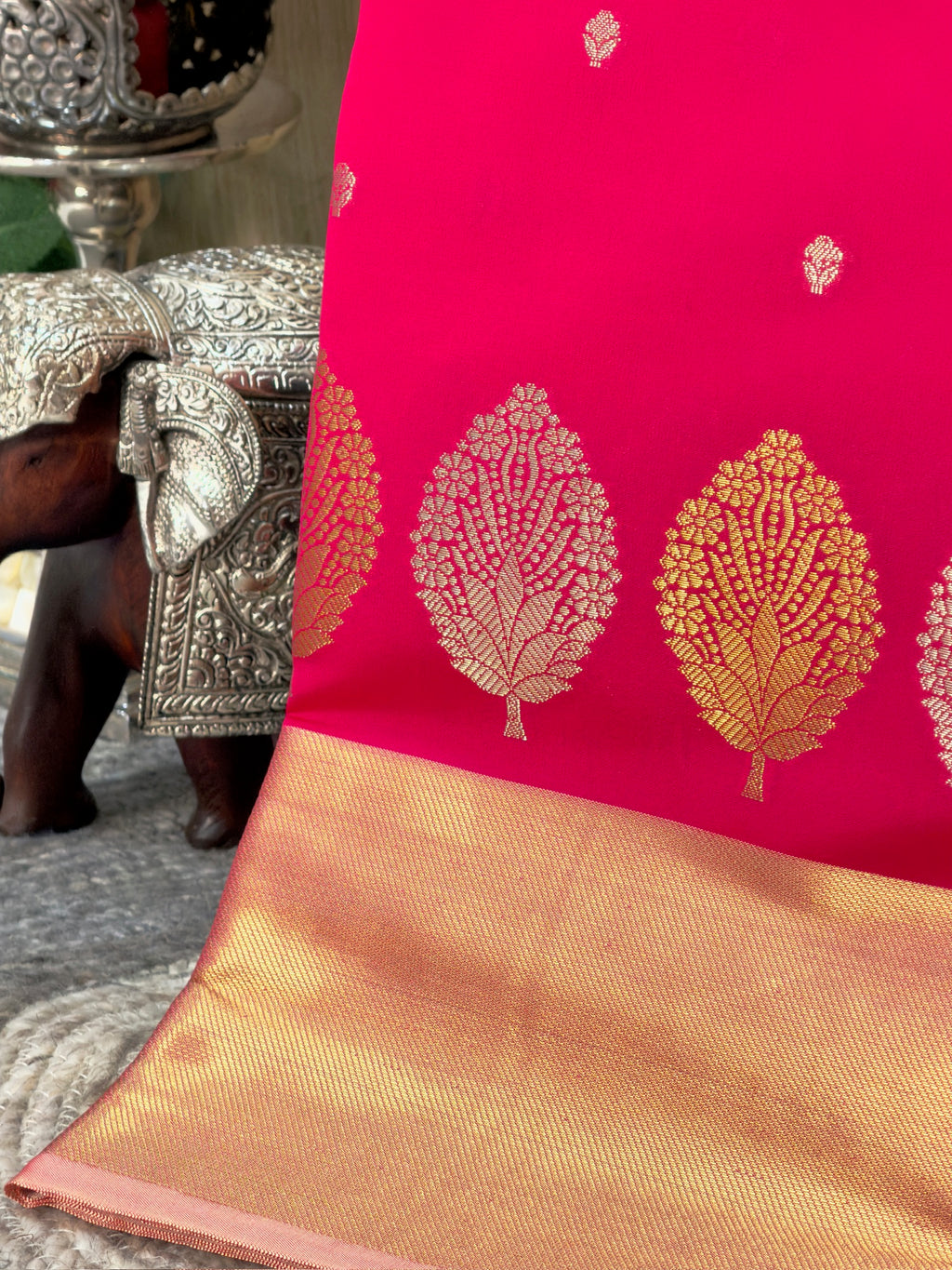 Hot Pink Butter Soft Silk Saree with Fancy Tissue Blouse & Pallu