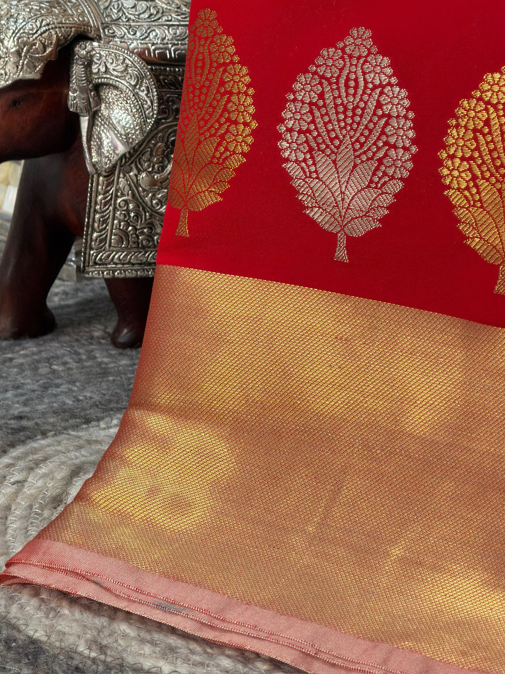 Scarlet Red Butter Soft Silk Saree with Fancy Tissue Blouse & Pallu
