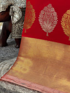 Scarlet Red Butter Soft Silk Saree with Fancy Tissue Blouse & Pallu