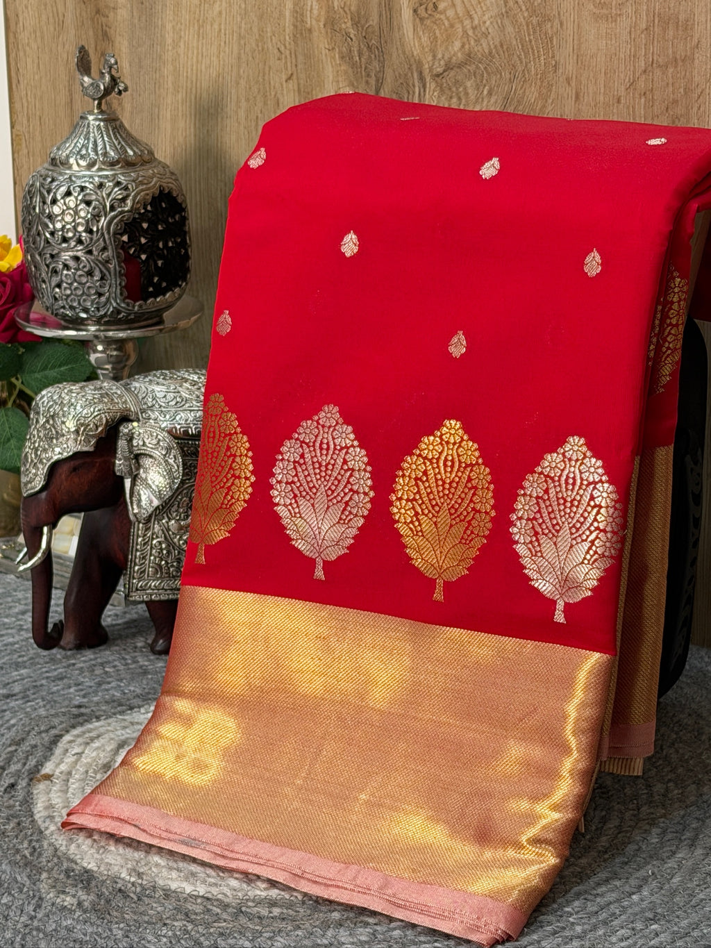 Scarlet Red Butter Soft Silk Saree with Fancy Tissue Blouse & Pallu