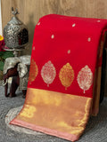 Scarlet Red Butter Soft Silk Saree with Fancy Tissue Blouse & Pallu