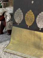Charcoal Grey Butter Soft Silk Saree with Fancy Tissue Blouse & Pallu