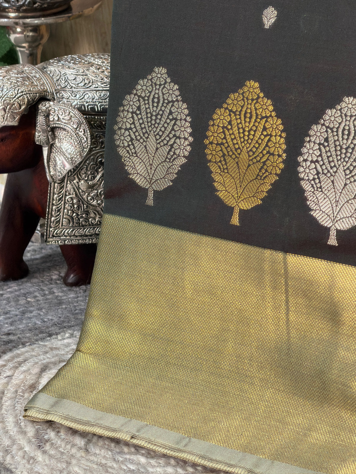 Charcoal Grey Butter Soft Silk Saree with Fancy Tissue Blouse & Pallu