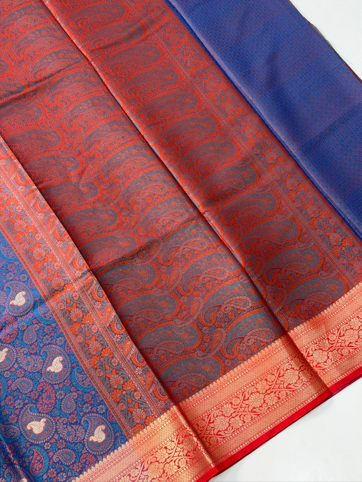 Royal Blue Silk Georgette Pashmina Saree with Floral Paisley Design