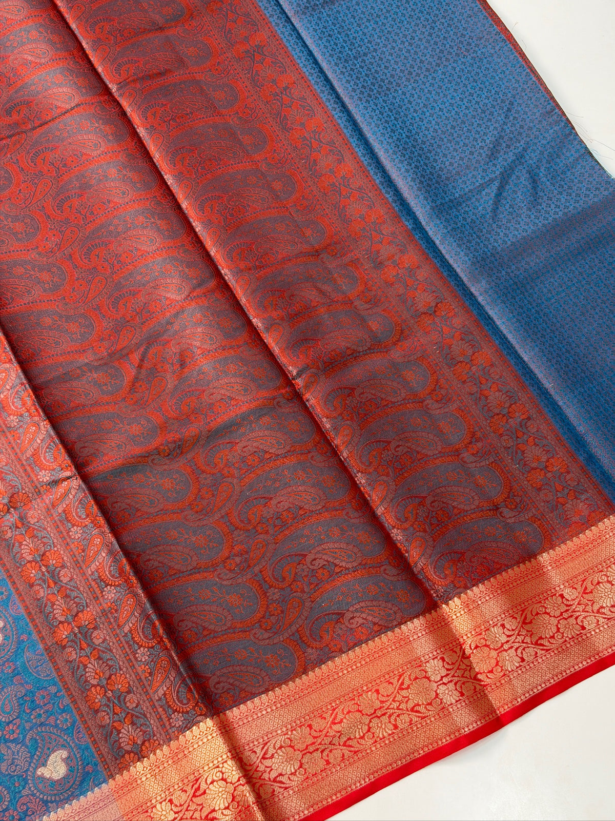 Royal Blue Silk Georgette Pashmina Saree with Floral Paisley Design