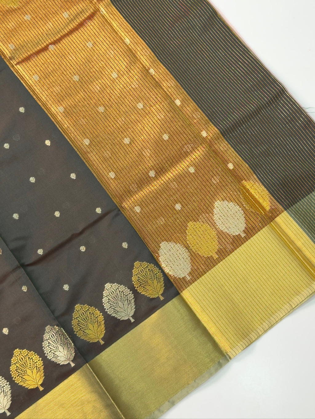 Charcoal Grey Butter Soft Silk Saree with Fancy Tissue Blouse & Pallu