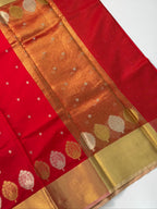 Scarlet Red Butter Soft Silk Saree with Fancy Tissue Blouse & Pallu