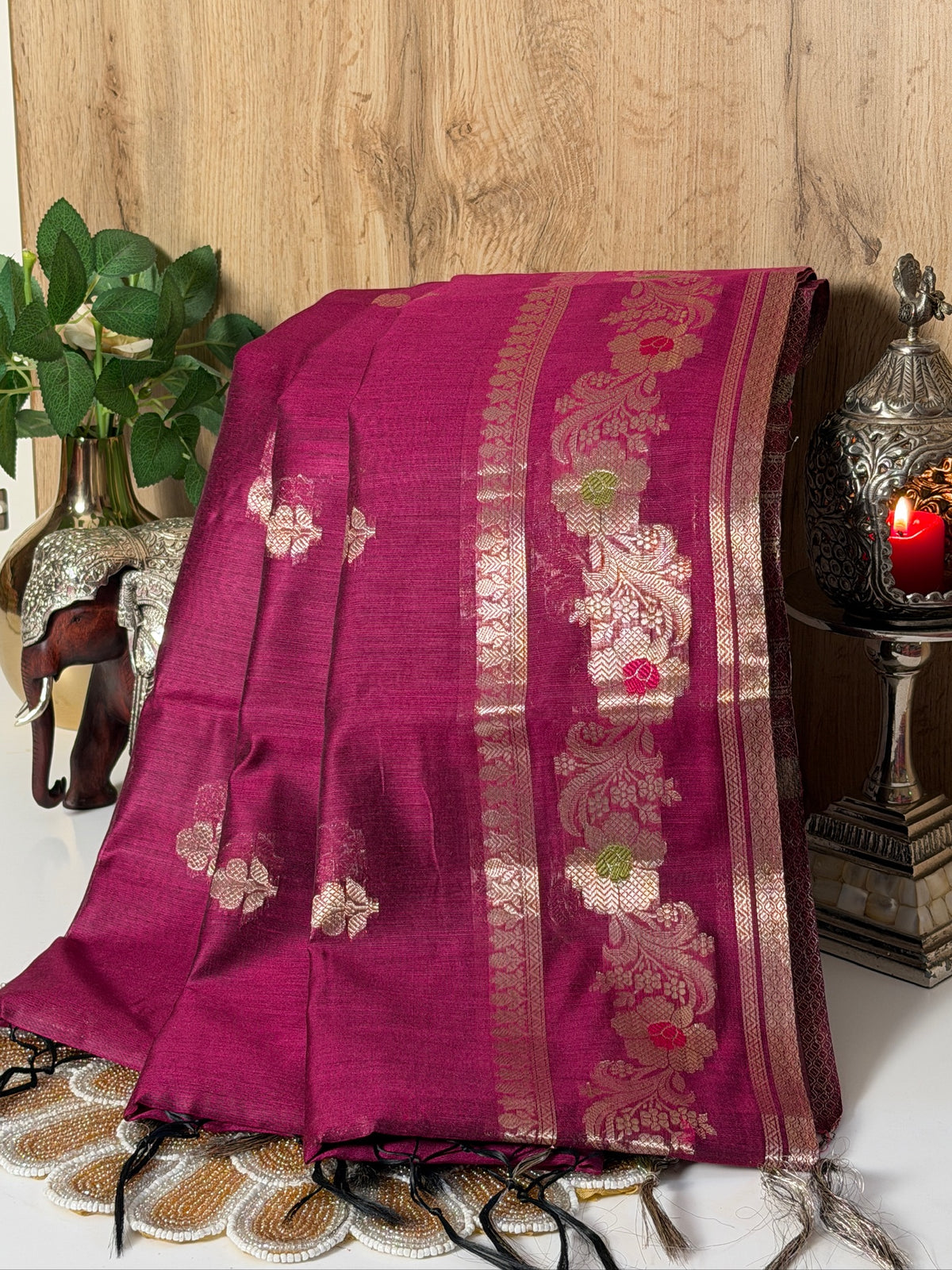 Magenta Chanderi Cotton Silk Meenkari Saree